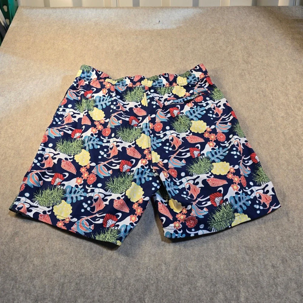 Nautica Mens Swim Trunks Large Navy Blue‎ Coral Fish Aquatic Print Board Shorts